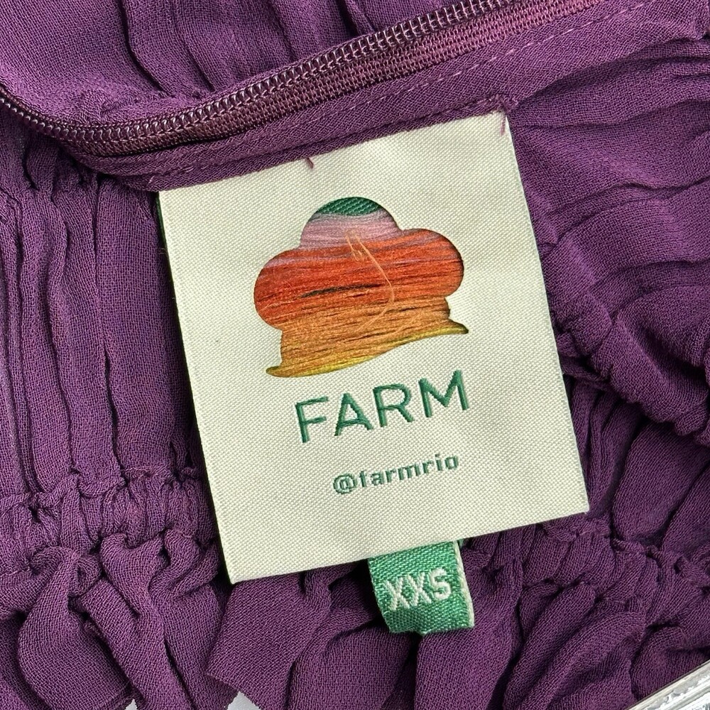 Farm Rio Size XXS Purple Smocked Long Sleeve Mock Neck Ruffled Peplum Top NWOT - Picture 6 of 13